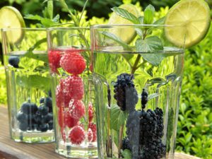 glass of water with fruit